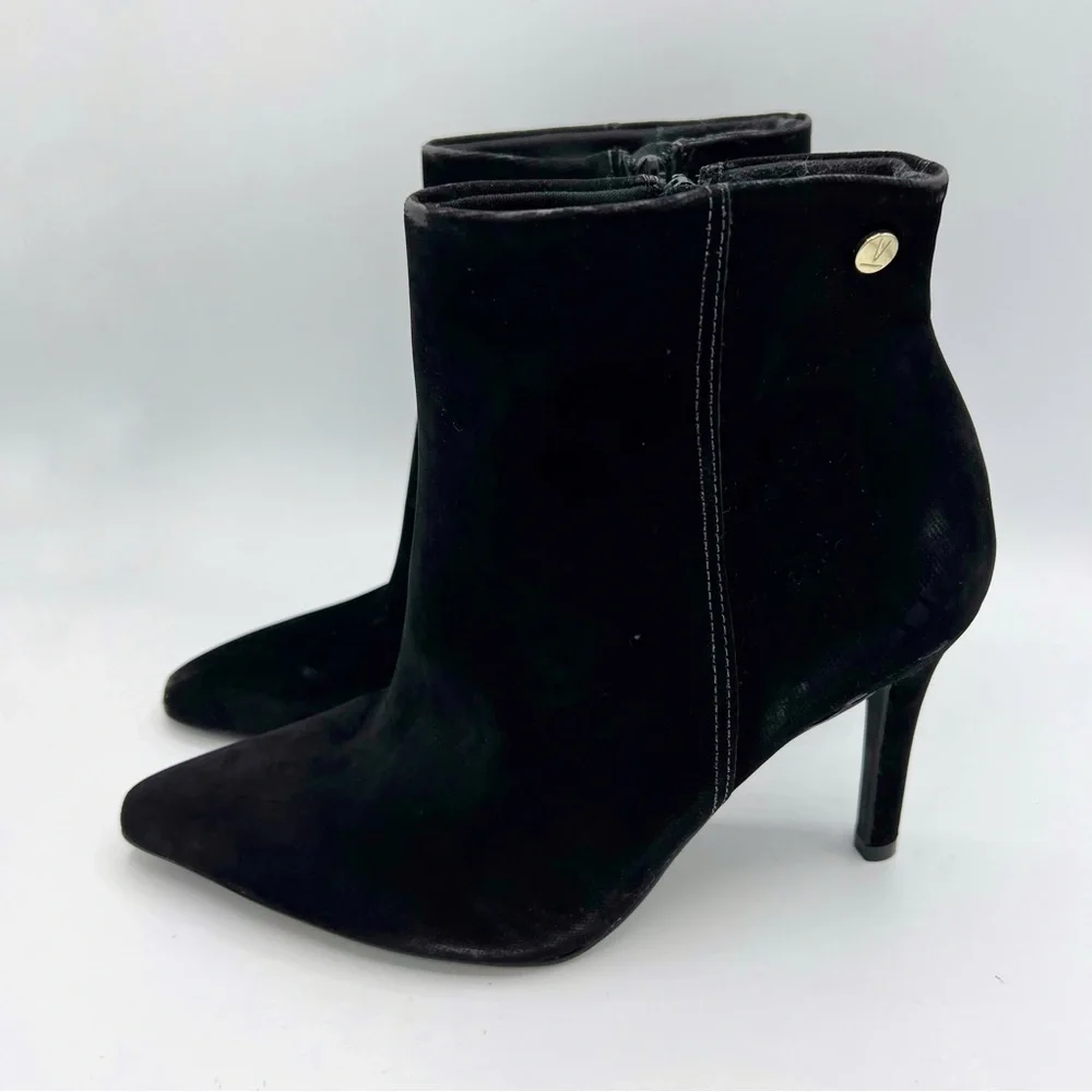 Vizzano Black Suede Velvet Ankle Bootie Size 8 Pointed Toe Stiletto Heel